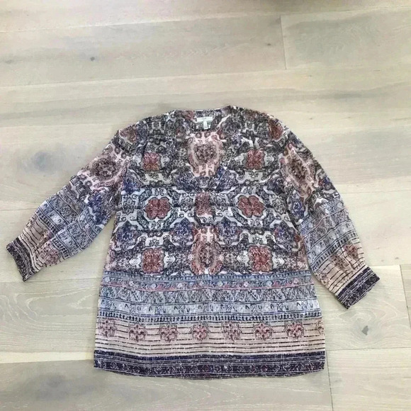 Joie Aceline 100% Silk Geo Bohemian Pattern Relaxed Fit Blouse SZ XS Boehemian - Picture 3 of 10